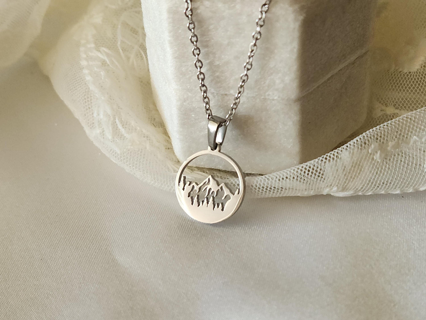 Silver Mountain Necklace, Mountain Earrings, WATERPROOF, Adventure Lovers, Birthday Gift.