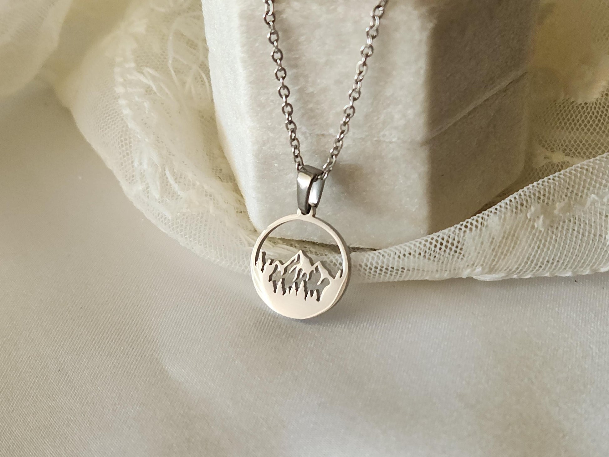 Silver Mountain Necklace, Mountain Earrings, WATERPROOF, Adventure Lovers, Birthday Gift.