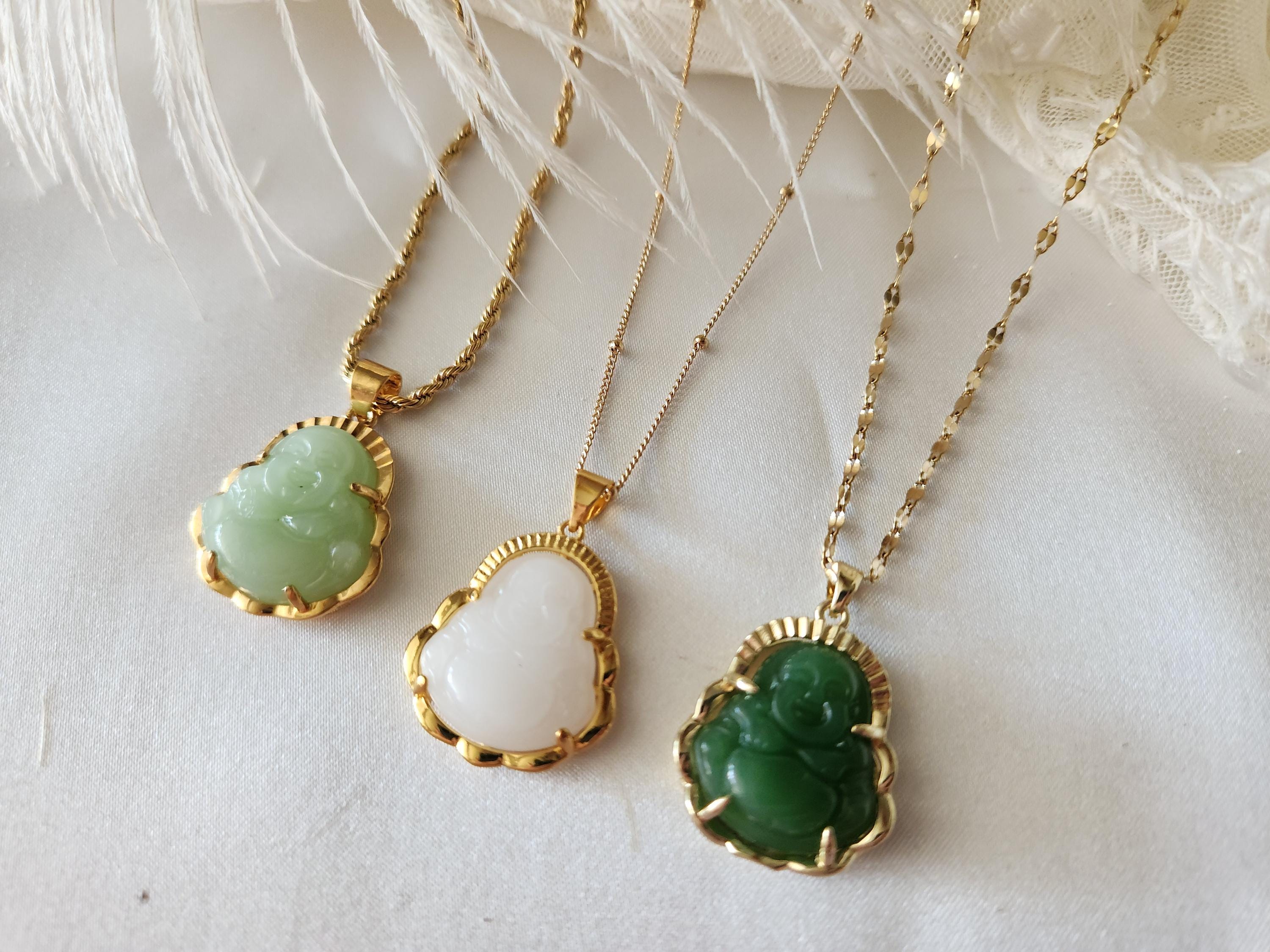 Gold Filled Minimalist Jade Buddha Necklace WATERPROOF Adjustable Chains Protection Necklace