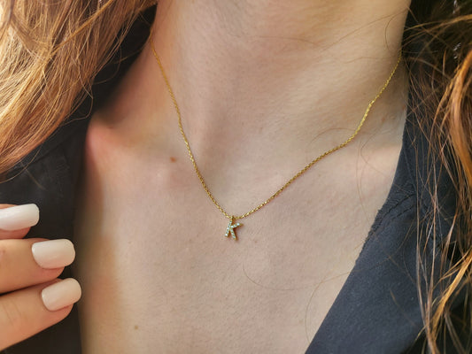 Gold Filled Minimalist Diamond Initial Name Necklace, Adjustable WATERPROOF Chains, Birthday Gift.