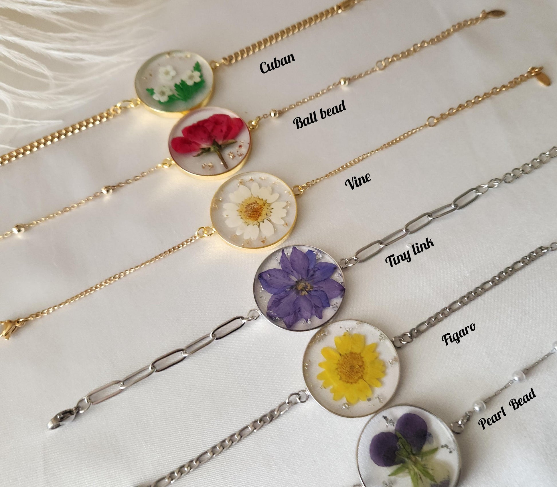 Gold -Silver Real Dried Birth Month Flower Bracelet, Memorial Christmas Gift , Birthday Gift.