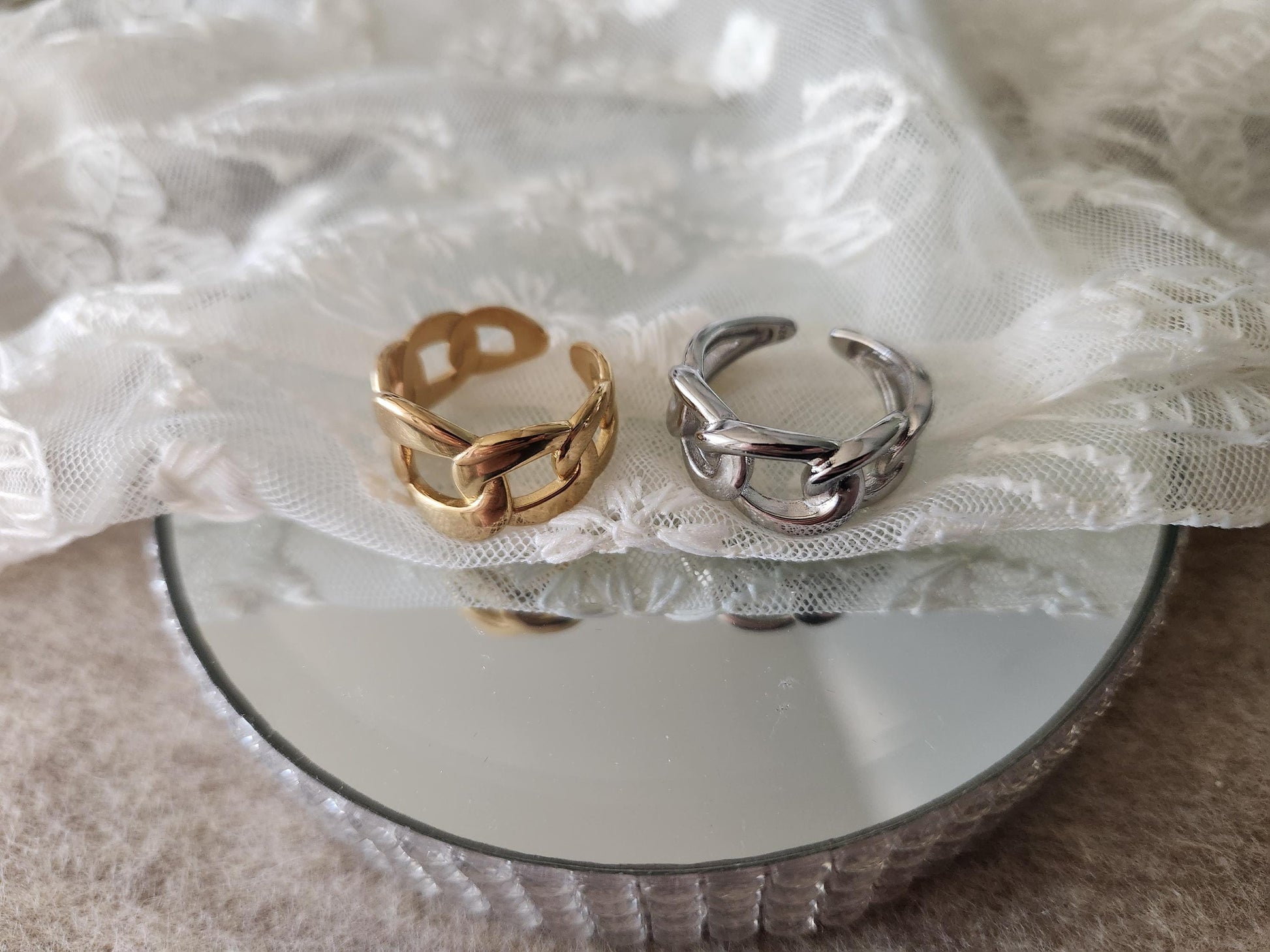 Adjustable Gold Filled-Silver Chain Ring , Waterproof , High Quality, Birthday Gift.