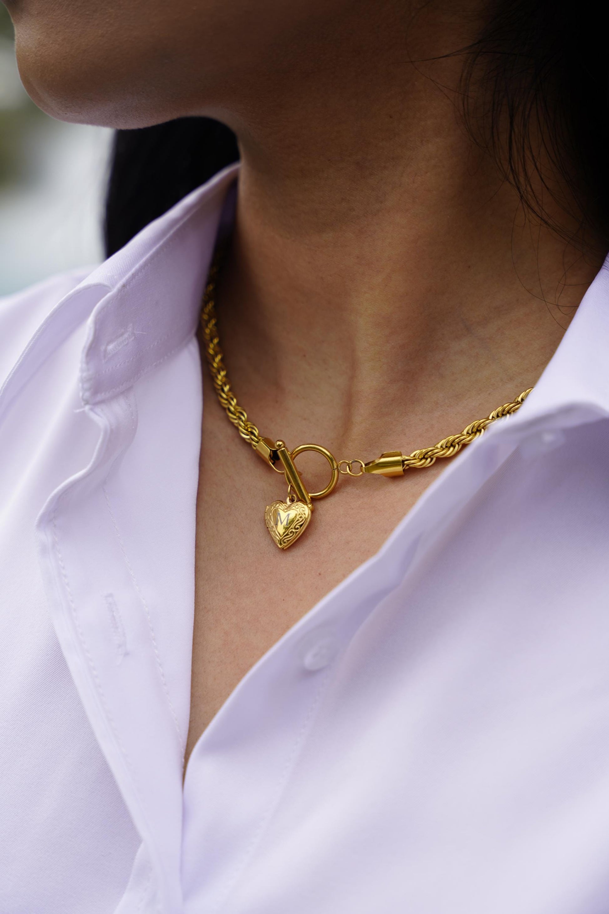 Gold Heart Locket Toggle Necklace with Photo, Engraved Heart Locket, Personalized gift.
