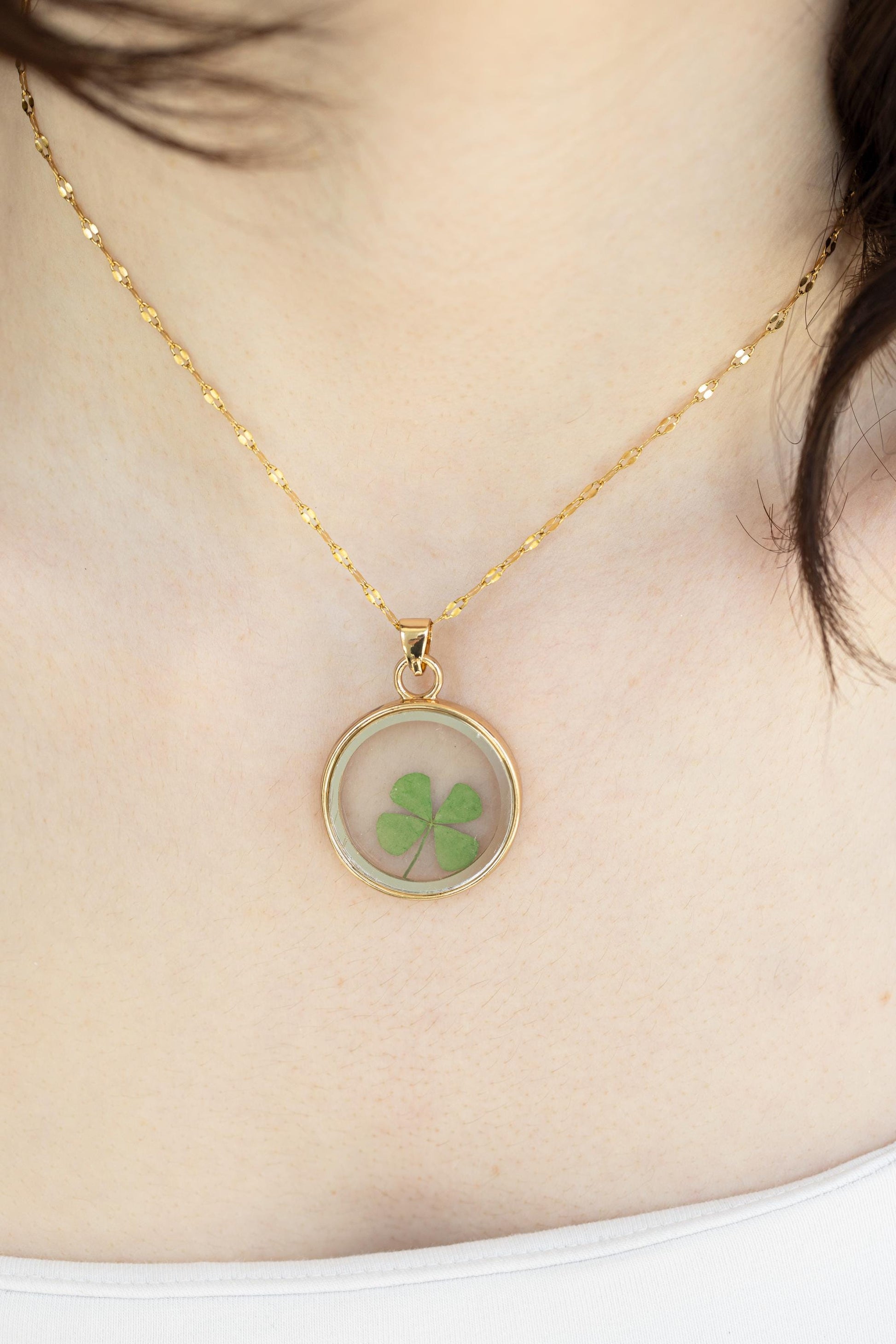 Gold Real Dried Flower Necklace, Birthday Gift.