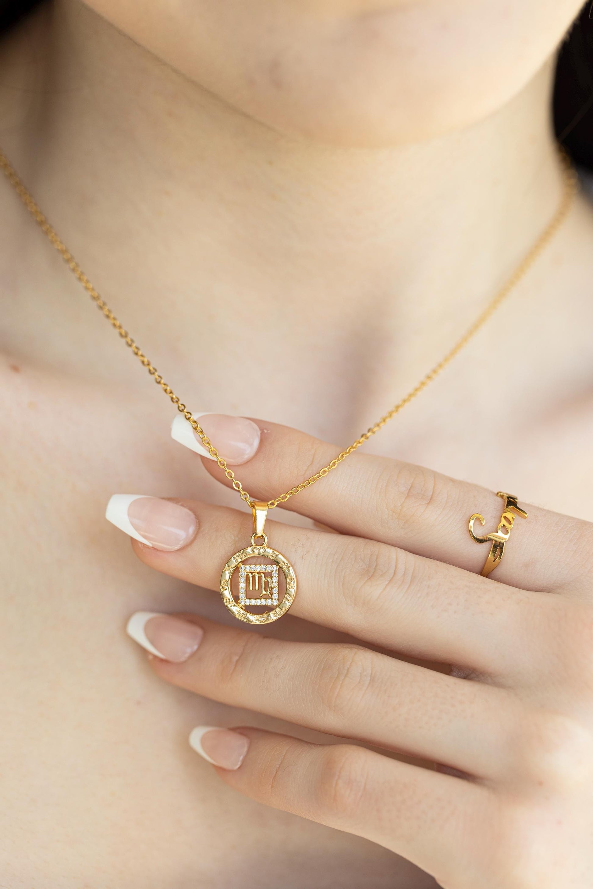Gold Filled Zodiac Coin Earrings, Add your Birthstone, Leo Necklace, Scorpio Necklace, Astrology Jewelry, Birthday Gift.