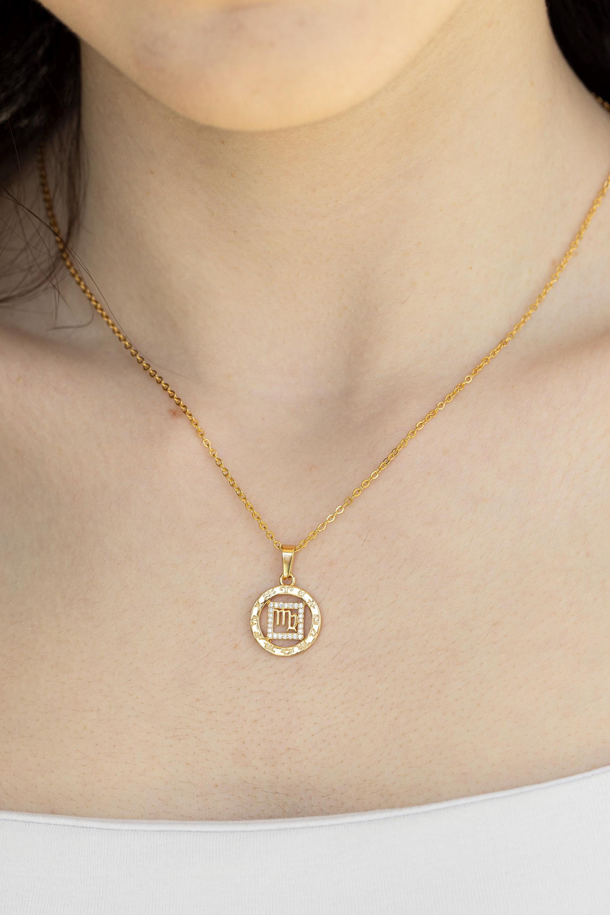 Gold Filled Zodiac Coin Necklace, Add your Birthstone, Leo Necklace, Scorpio Necklace, Astrology Jewelry, Birthday Gift.