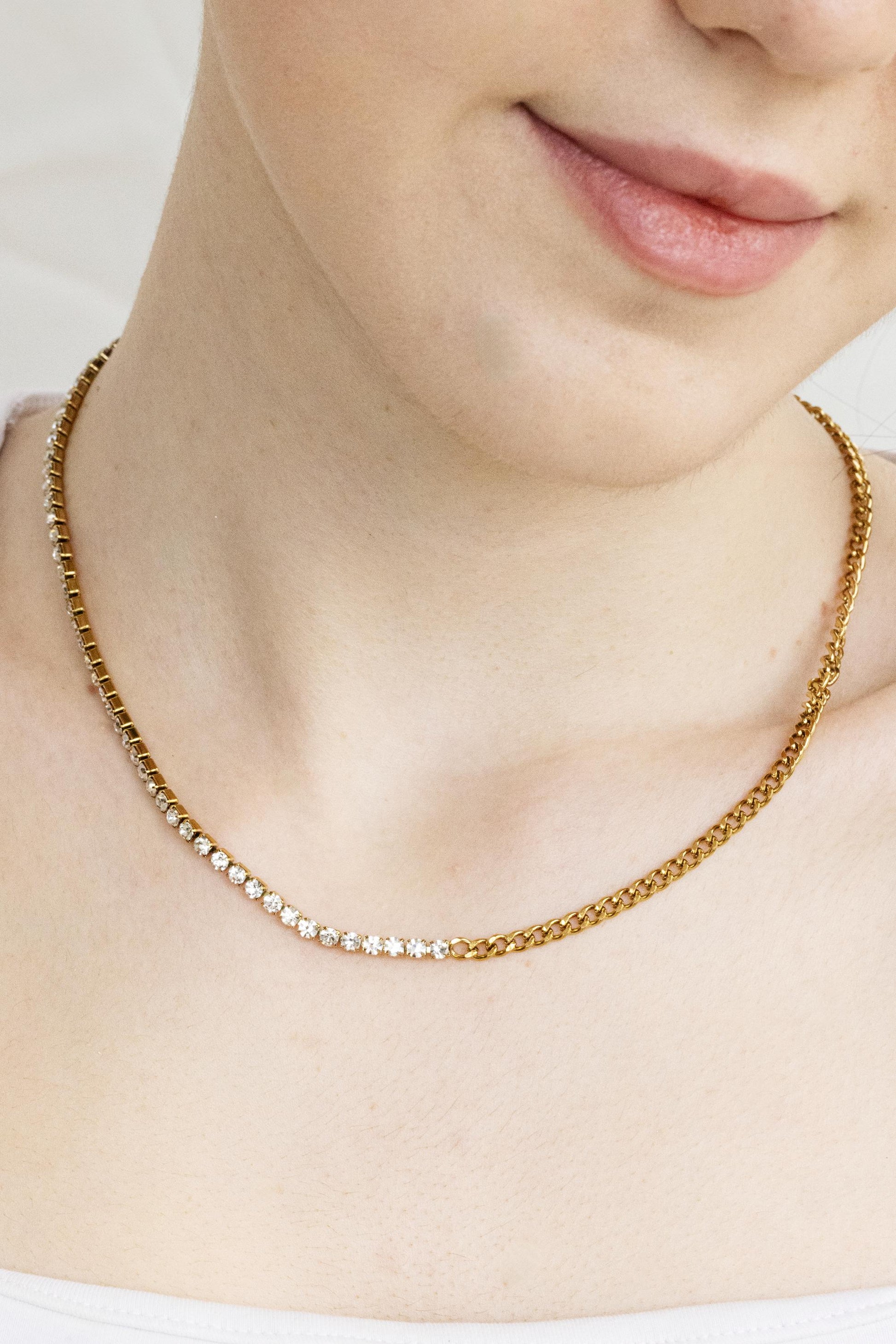 Gold Filled Tennis Necklace ,Half Cuban,High Quality.