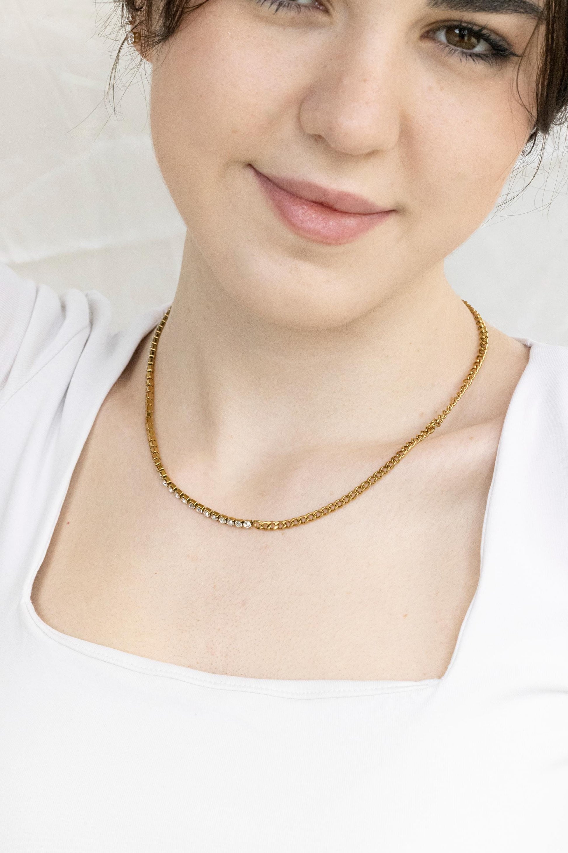 Gold Filled Tennis Necklace ,Half Cuban,High Quality.