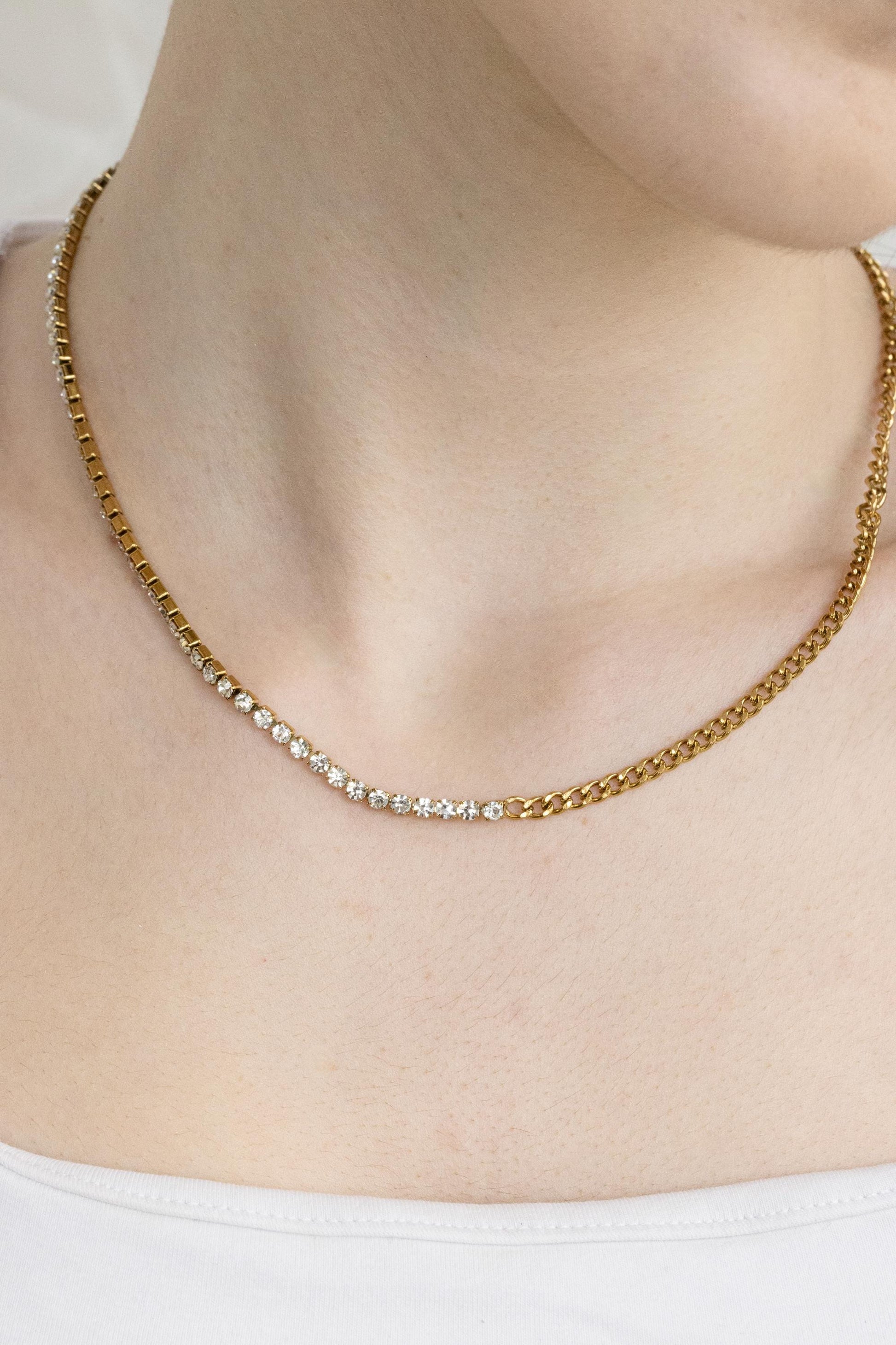 Gold Filled Tennis Necklace ,Half Cuban,High Quality.