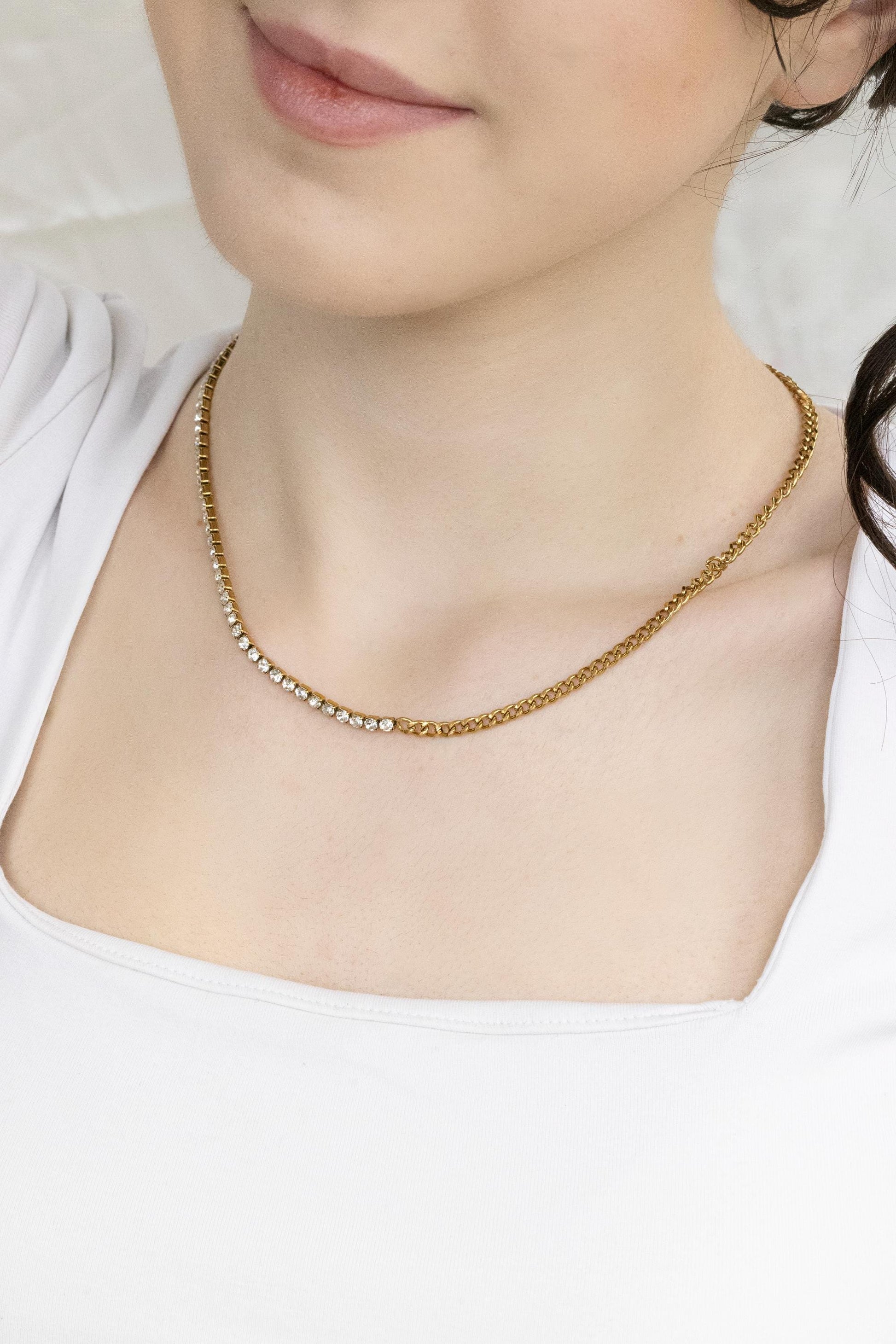 Gold Filled Tennis Necklace ,Half Cuban,High Quality.