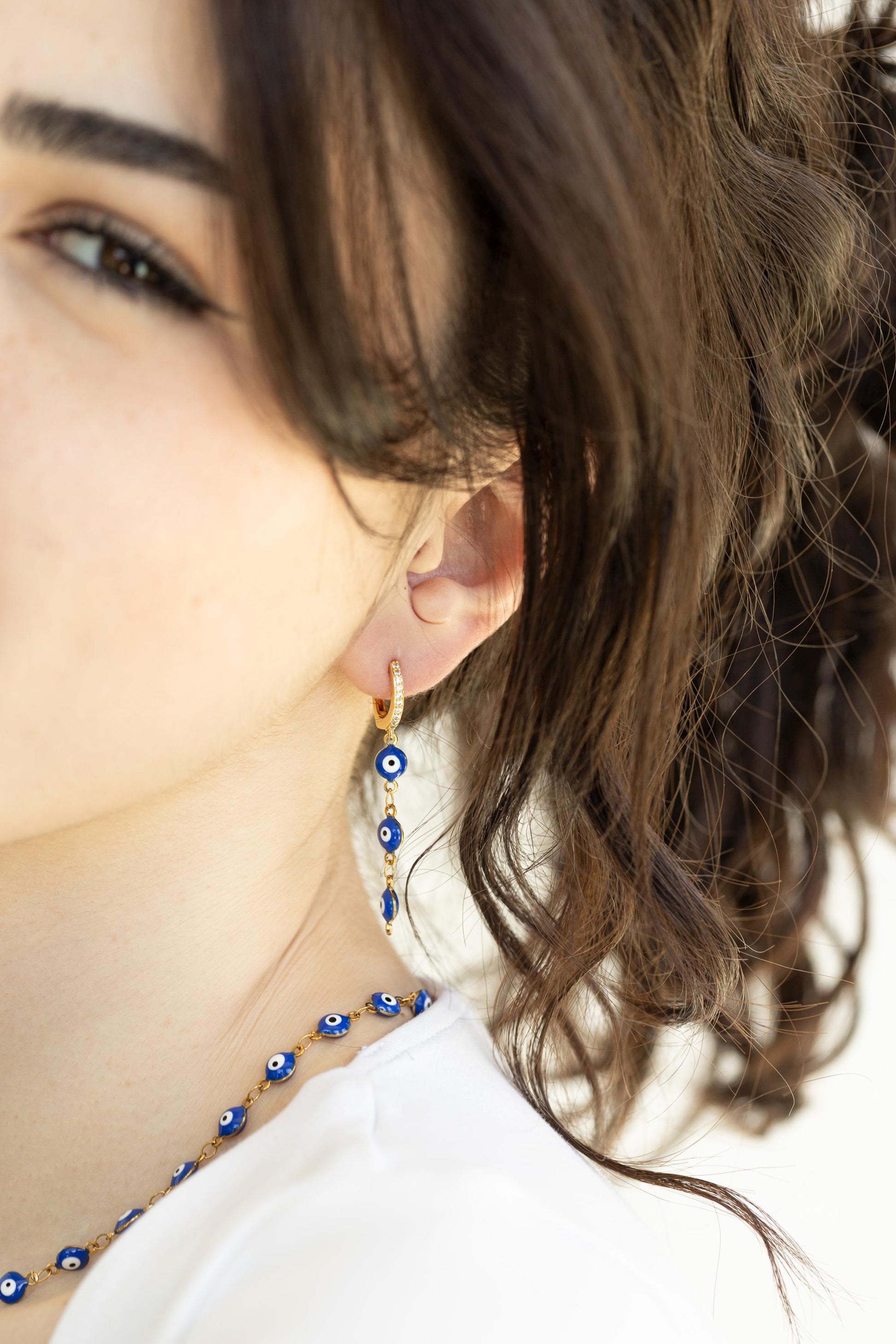 Gold Filled Evil Eye Earrings , WATERPROOF, Protection Jewelry, Good Luck Charm, Sapphire Evil Eye Choker, Lucky Eye Necklace.