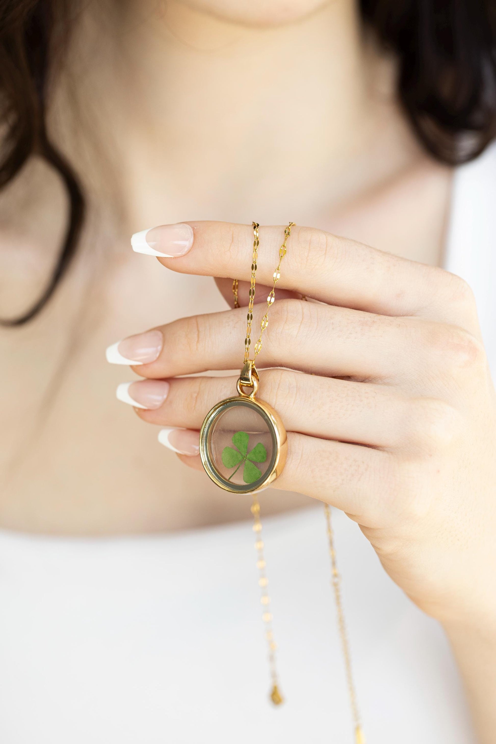 Gold Real Dried Flower Necklace, Birthday Gift.