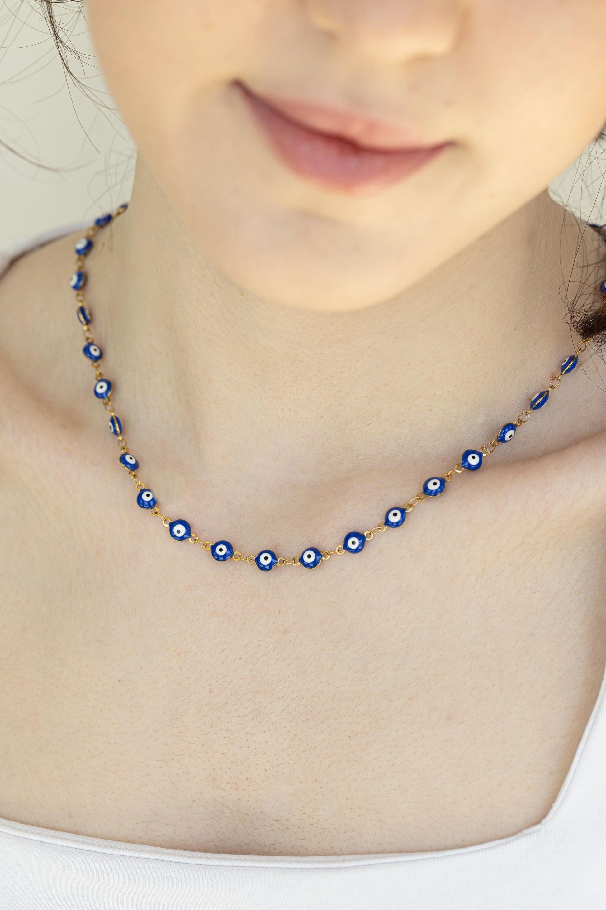 Gold Filled Evil Eye Necklace , WATERPROOF, Protection Jewelry, Good Luck Charm, Sapphire Evil Eye Choker, Lucky Eye Necklace.