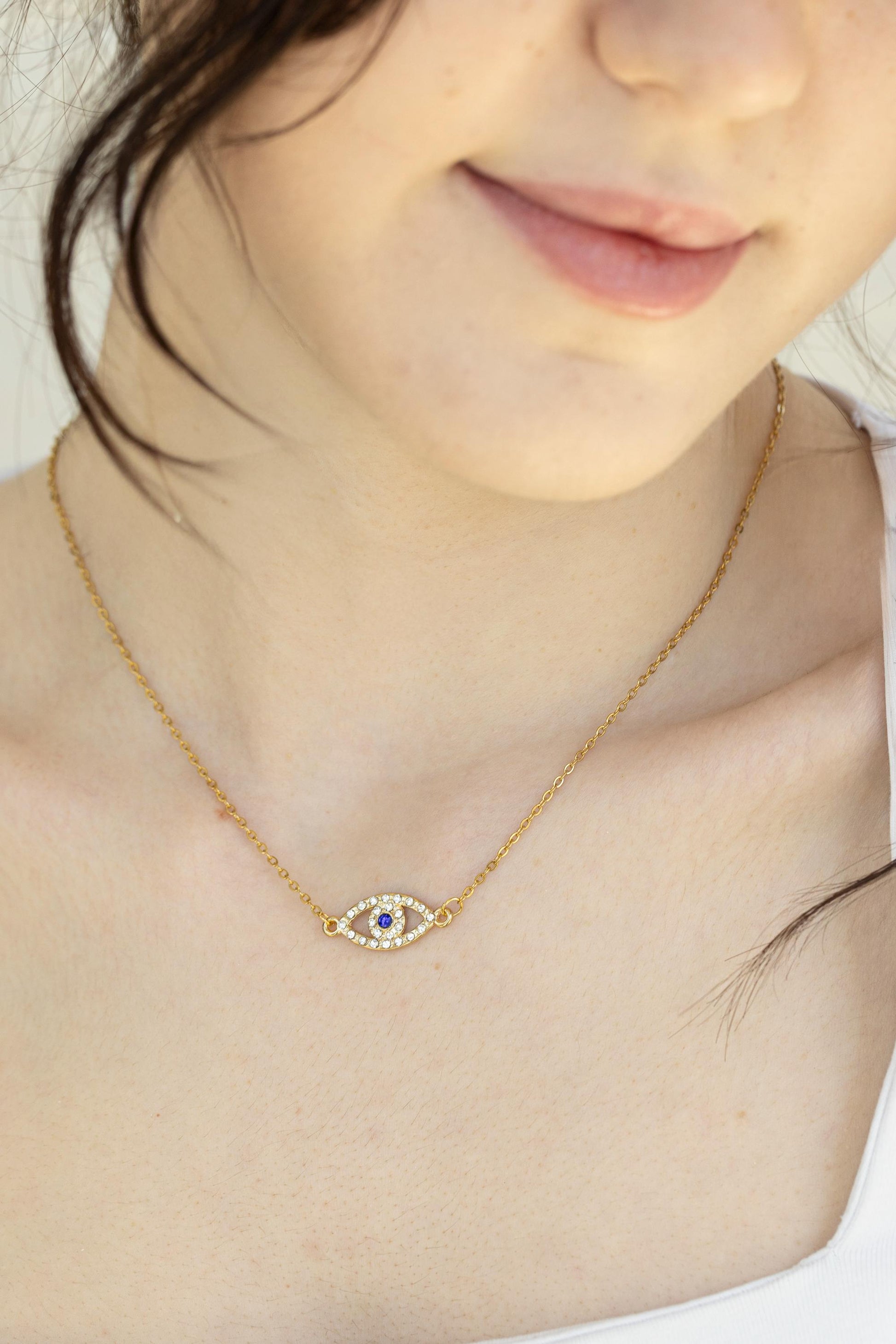 Gold Filled Evil Eye Necklace , WATERPROOF, Protection Jewelry, Good Luck Charm, Blue Evil Eye Choker, Lucky Eye Bracelet.
