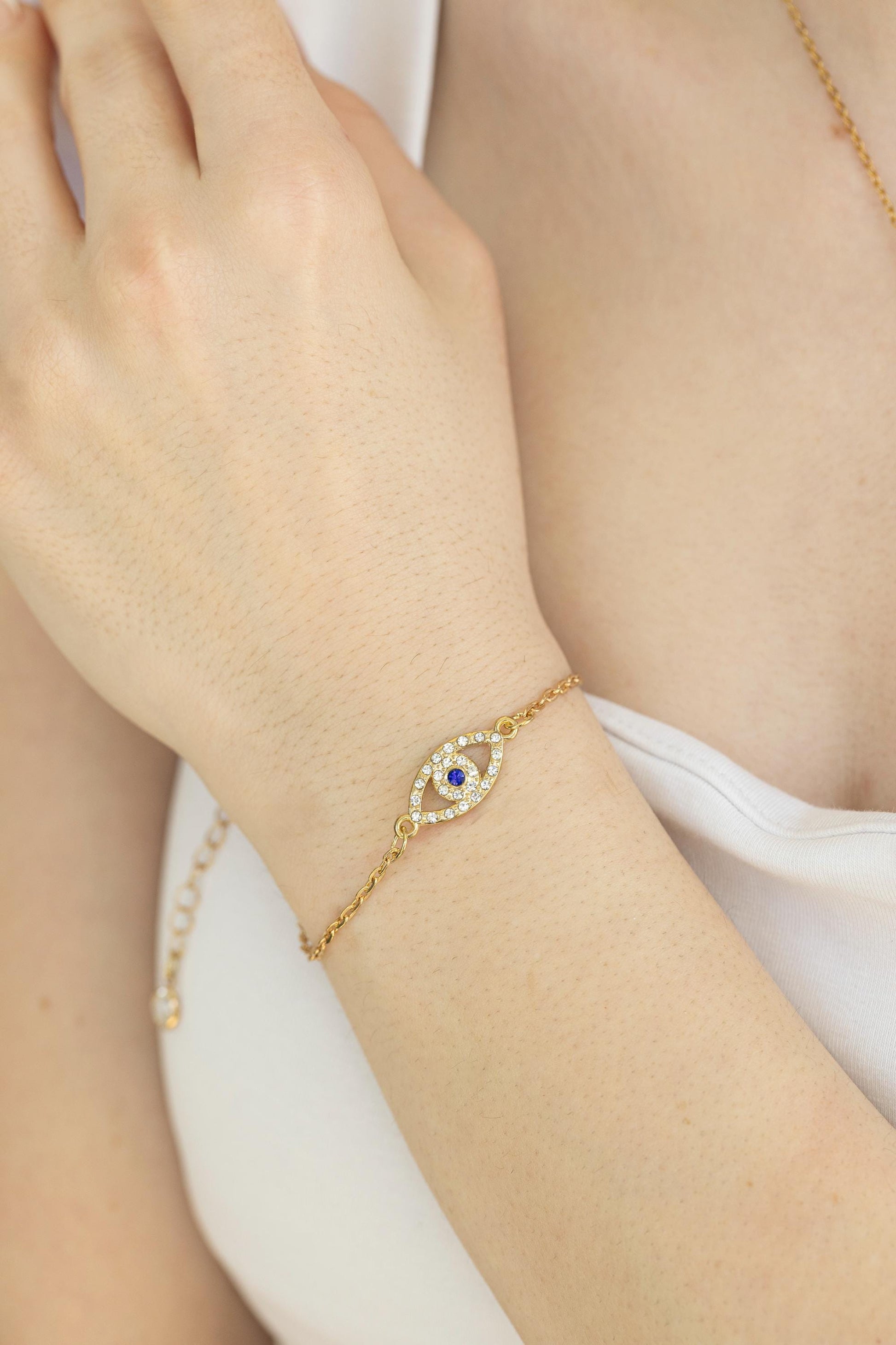 Gold Filled Evil Eye Necklace , WATERPROOF, Protection Jewelry, Good Luck Charm, Blue Evil Eye Choker, Lucky Eye Bracelet.