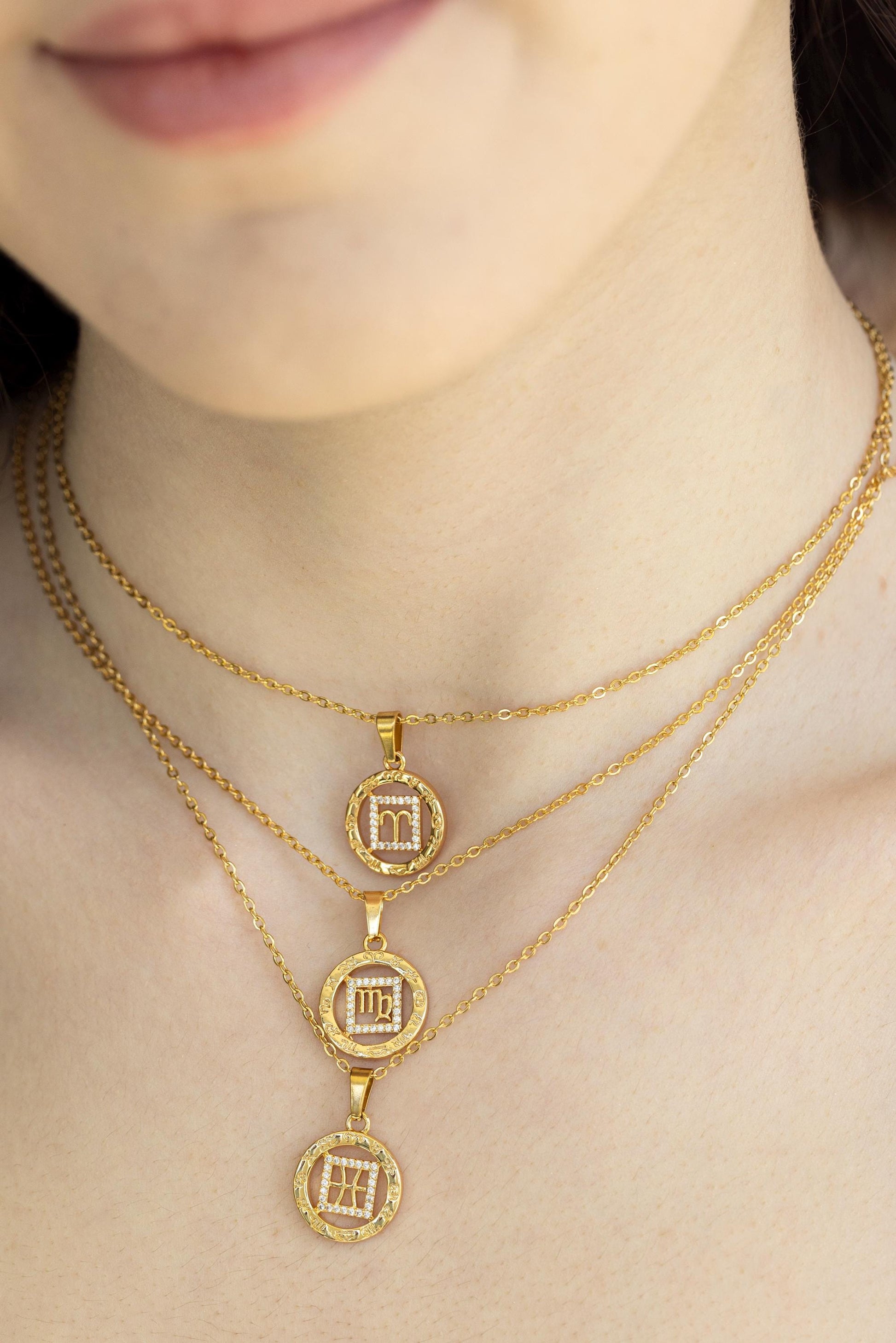 Gold Filled Zodiac Coin Necklace, Add your Birthstone, Leo Necklace, Scorpio Necklace, Astrology Jewelry, Birthday Gift.