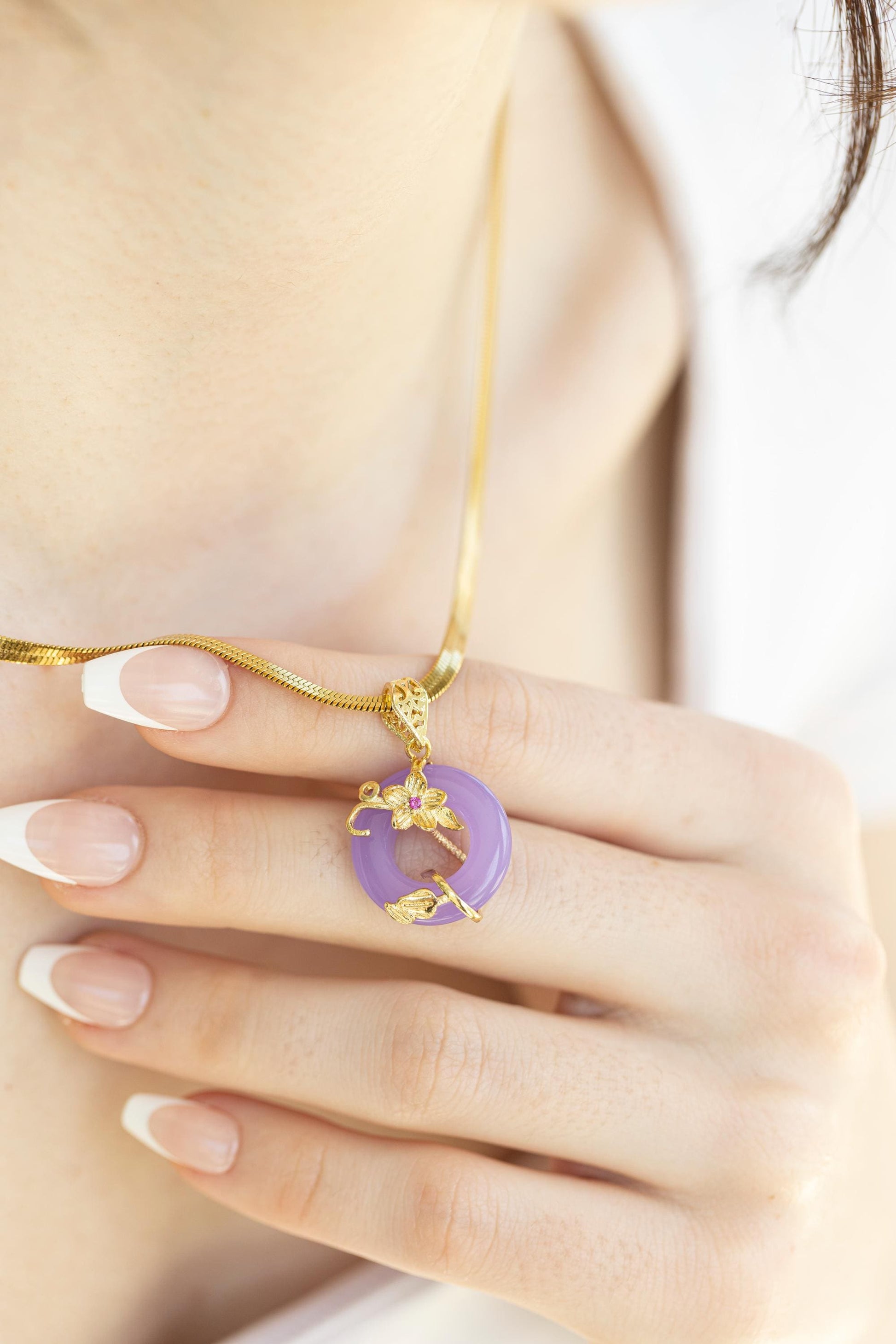 Purple Jade Necklace, WATERPROOF Adjustable Chains.