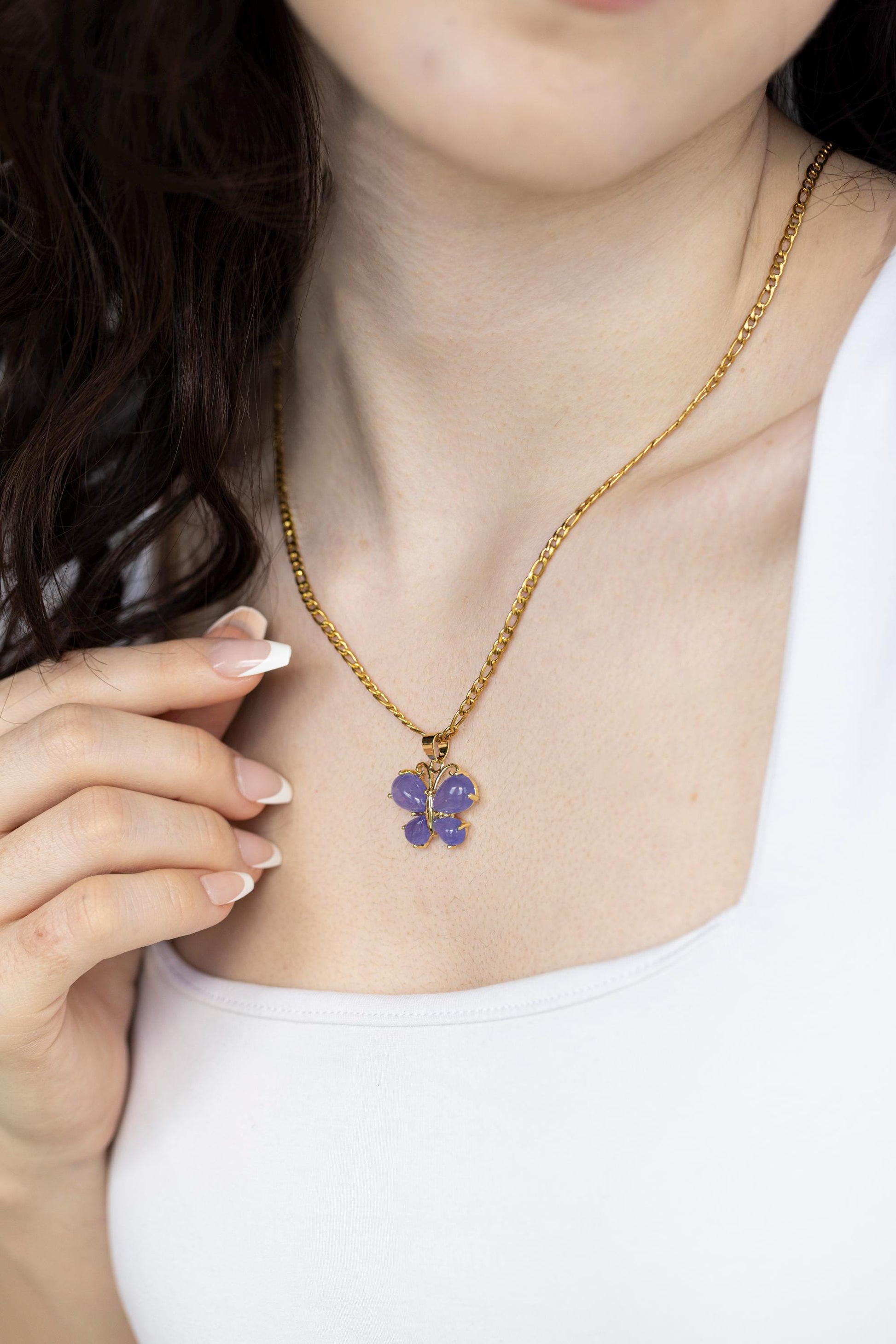 Purple Jade Necklace, WATERPROOF Adjustable Chains.