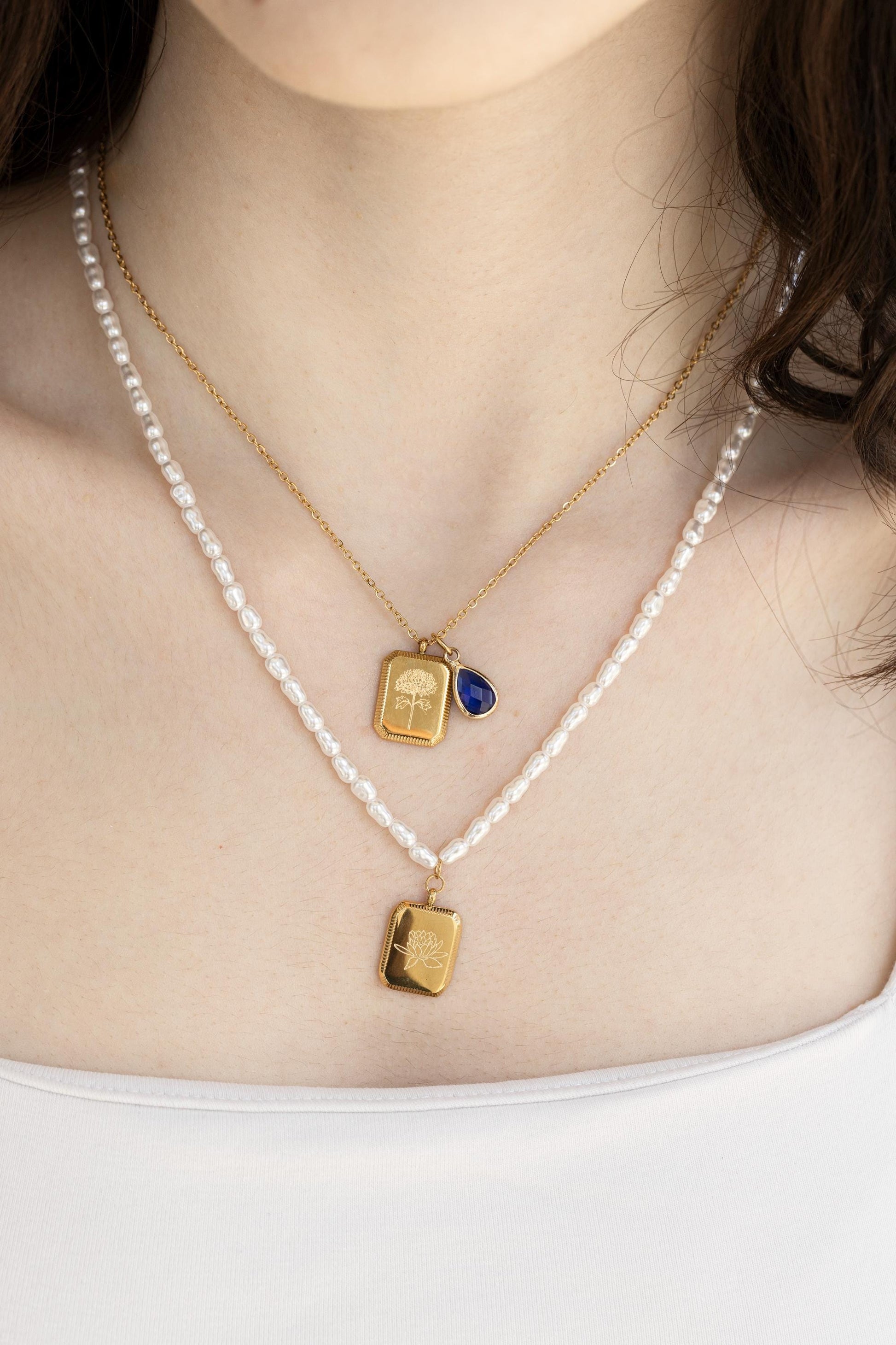 Gold Filled Custom Engraved Birth Month Flower Necklace, WATERPROOF, Birthday Gift.