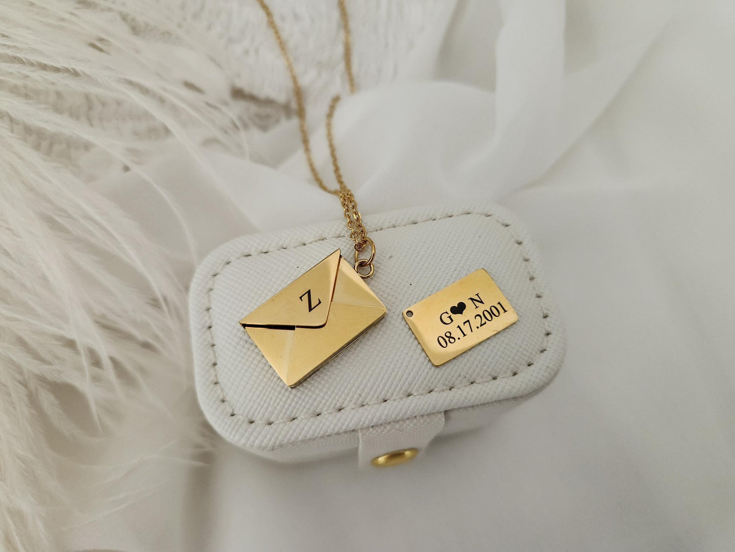 Personalized Envelope Necklace With Message,FREE Engraving Secret Message ,Mail Envelope Couple Necklace ,Mom's gift,Adjustable Chain.