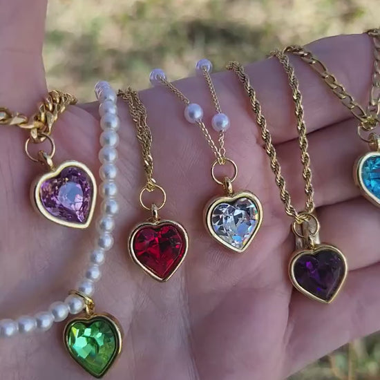 Gold Heart Necklace ,Red, Blue, Green, White, Red Heart, WATERPROOF Adjustable Chains.