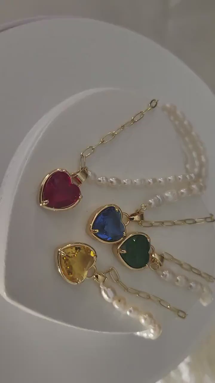 14K Gold Heart Necklace ,Red, Lavender, Green, Pink, Red Heart, WATERPROOF Delicate Chains.