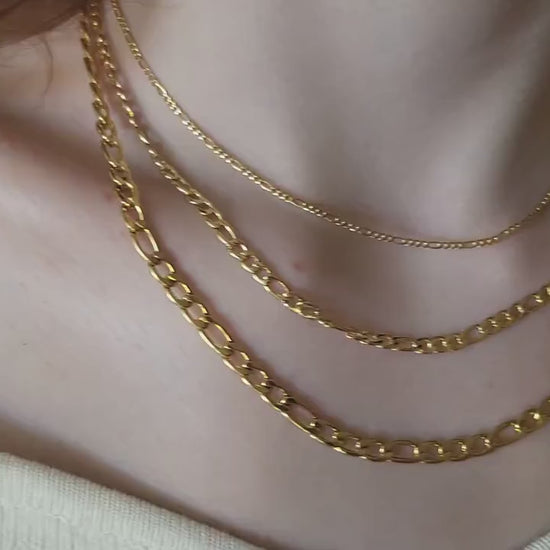 Gold Filled  WATERPROOF 2MM, 4MM,7MM Figaro Chain Necklace ,Custom Bracelet, Gift For Her.