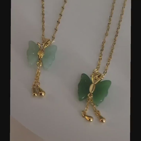 Gold  Butterfly Jade Necklace, WATERPROOF Chains, Gifts for Her.