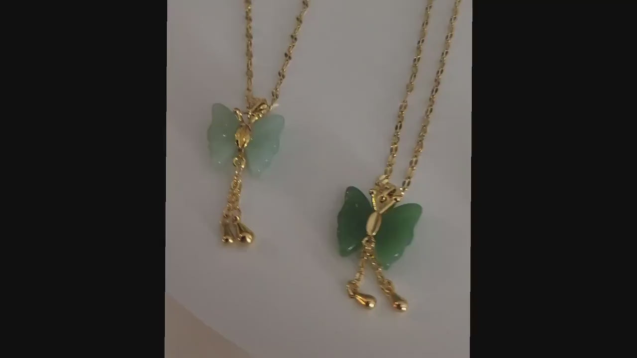 Gold  Butterfly Jade Necklace, WATERPROOF Chains, Gifts for Her.