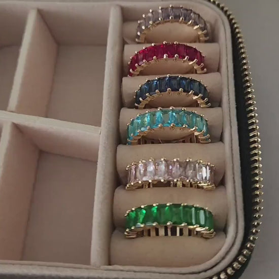 Adjustable Colorful CZ Band Ring , Waterproof , High Quality, Birthday Gift.