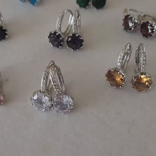 Silver Citrine, Amethyst, Tourmaline, Onyx, Topaz Gemstone Earrings, Birthday Gift, Gift For Her.