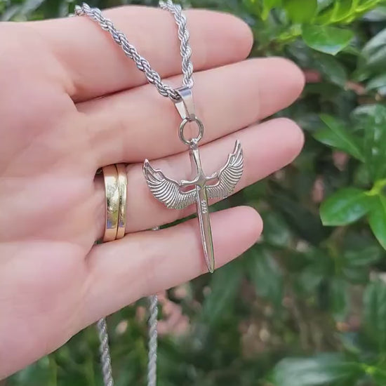 Gold-Silver Cross Necklace, Stainless Steel Religious Jewelry.