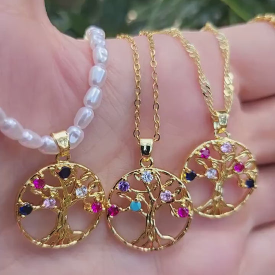 Gold Life Tree  Necklace, Tree Earrings, WATERPROOF Adjustable Chains.