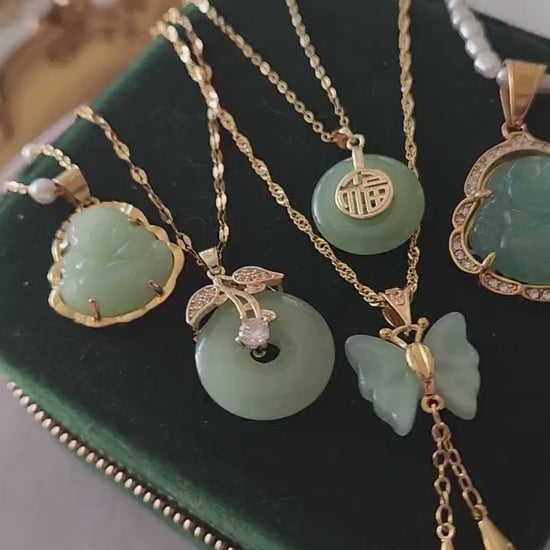 Gold Filled Mint Good Luck Jade Necklace, WATERPROOF Chains, Gift for Her.
