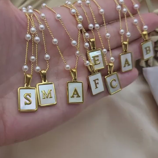 Gold Filled  Mother of Pearl Initial Name Necklace, Birthday Gift.