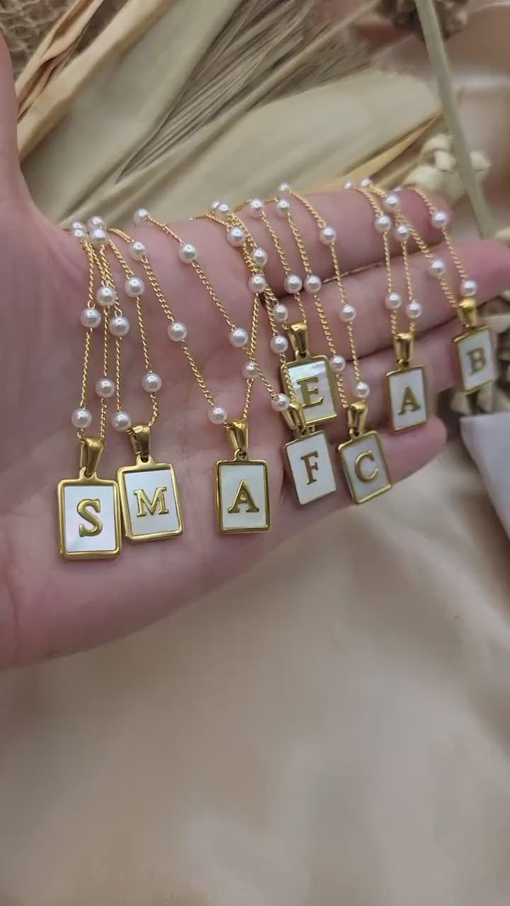 Gold Filled  Mother of Pearl Initial Name Necklace, Birthday Gift.