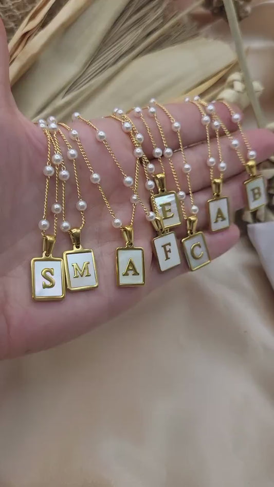 Gold Filled  Mother of Pearl Initial Name Necklace, Birthday Gift.