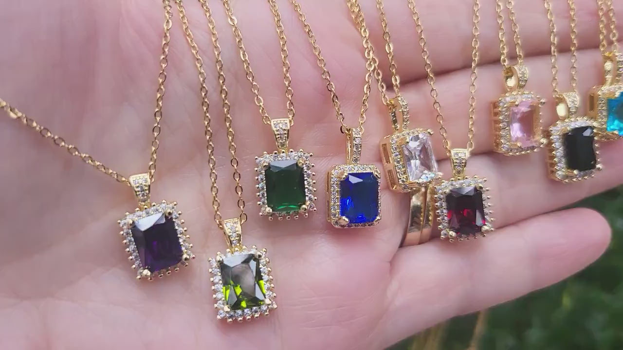 Gold Filled Square Zircon Necklace, WATERPROOF Adjustable Chains.