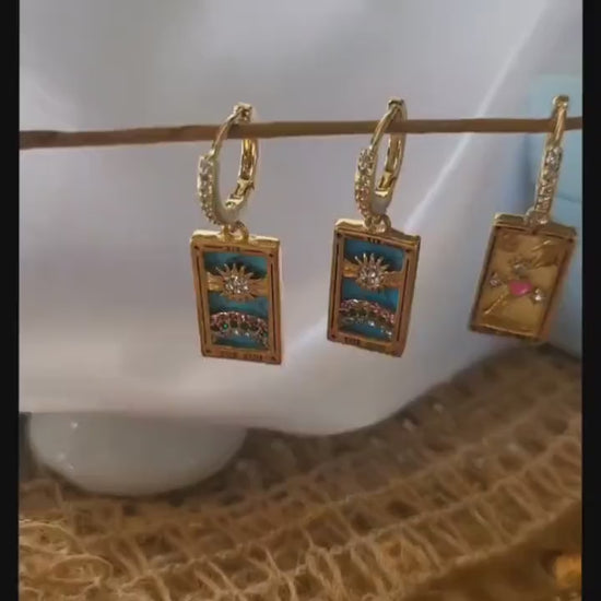 Astrology Tarot Earrings, Sun, Love, Star, Moon, Magician Enamel Mystic Pendant .