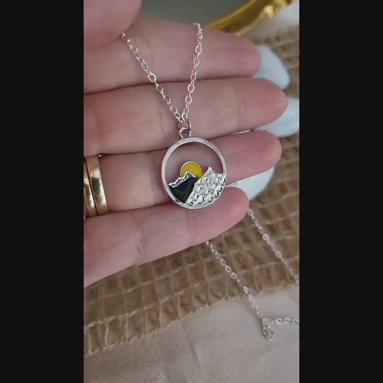Sterling Silver  Mountain Necklace , Sun Rise Pendant.Gift for Nature Lovers.