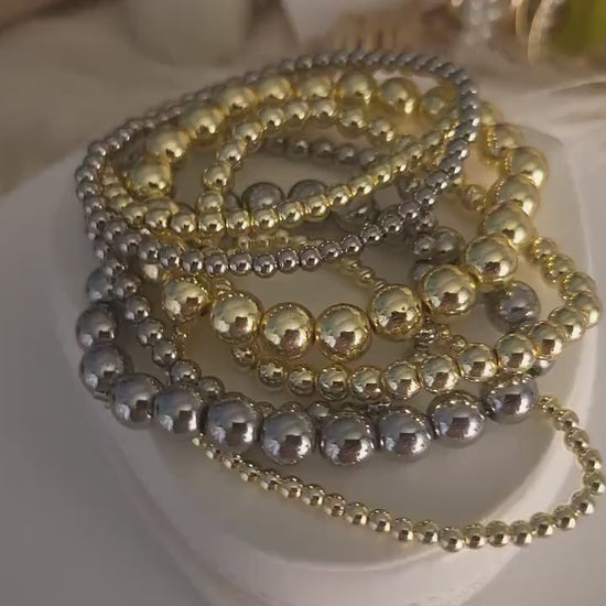 Silver-Gold  Stainless Steel  Beaded Bracelet, WATERPROOF,Christmas Gift.