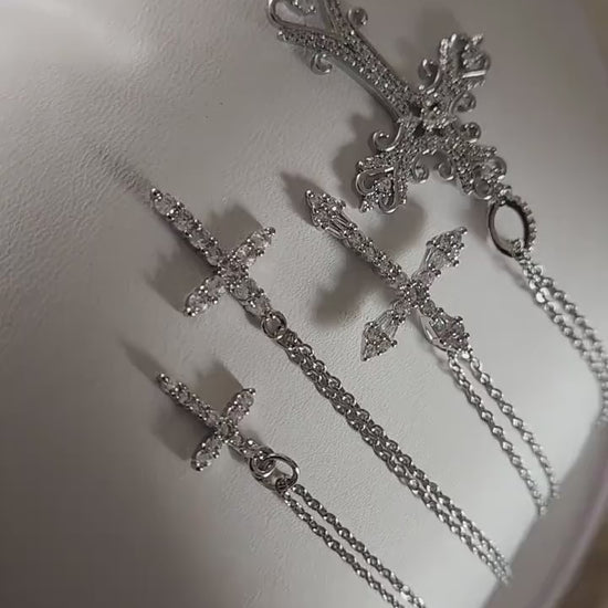 Genuine Diamond Cross, Silver Dainty Cross Necklace ,Adjustable WATERPROOF Chains, Handmade Jewelry  , Christmas Gift, Christening gift.