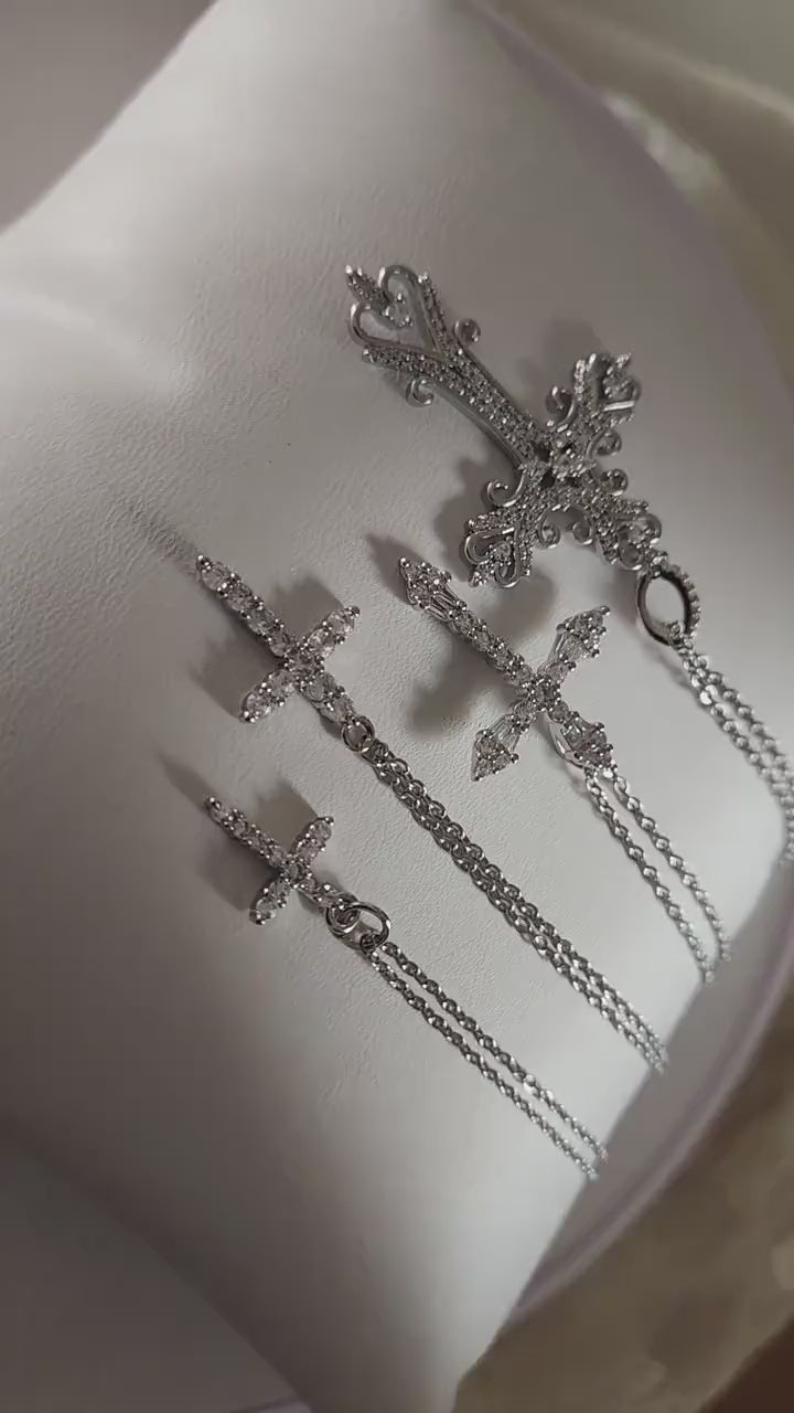 Genuine Diamond Cross, Silver Dainty Cross Necklace ,Adjustable WATERPROOF Chains, Handmade Jewelry  , Christmas Gift, Christening gift.