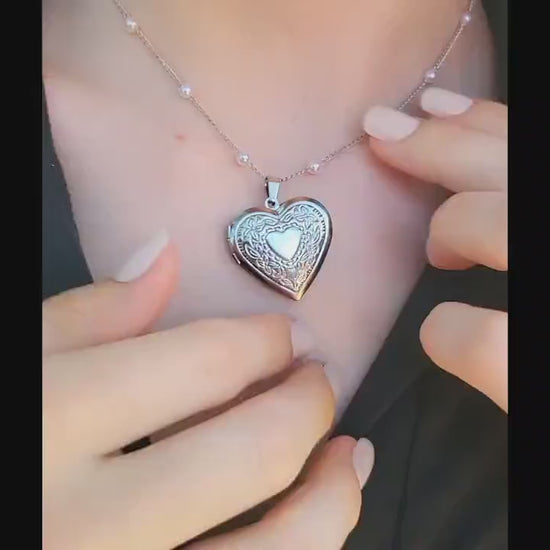 Big Heart Locket Necklace with Photo, Engraved Heart Locket, Personalized gift.